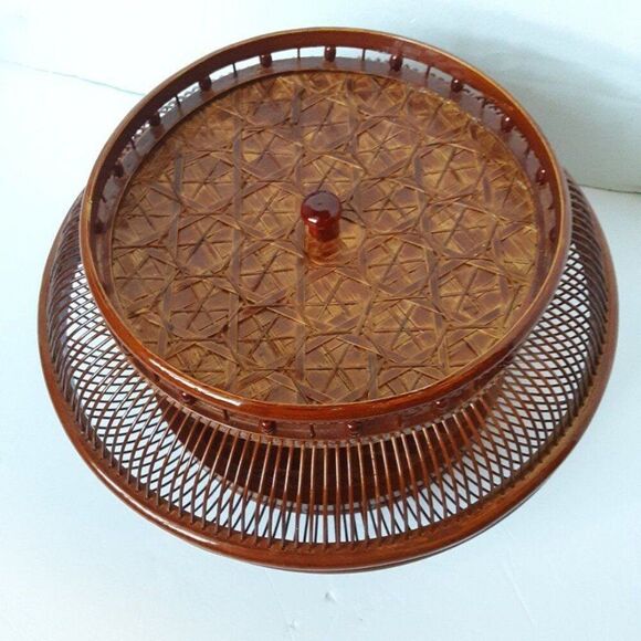 Vintage RARE Asian Brown Basket Food Storage 10in - Picture 5 of 12